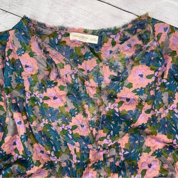 Natural Life Long Sleeve Lightweight Semi Sheer Floral Maxi Dress Pink Size L/XL - Picture 7 of 8